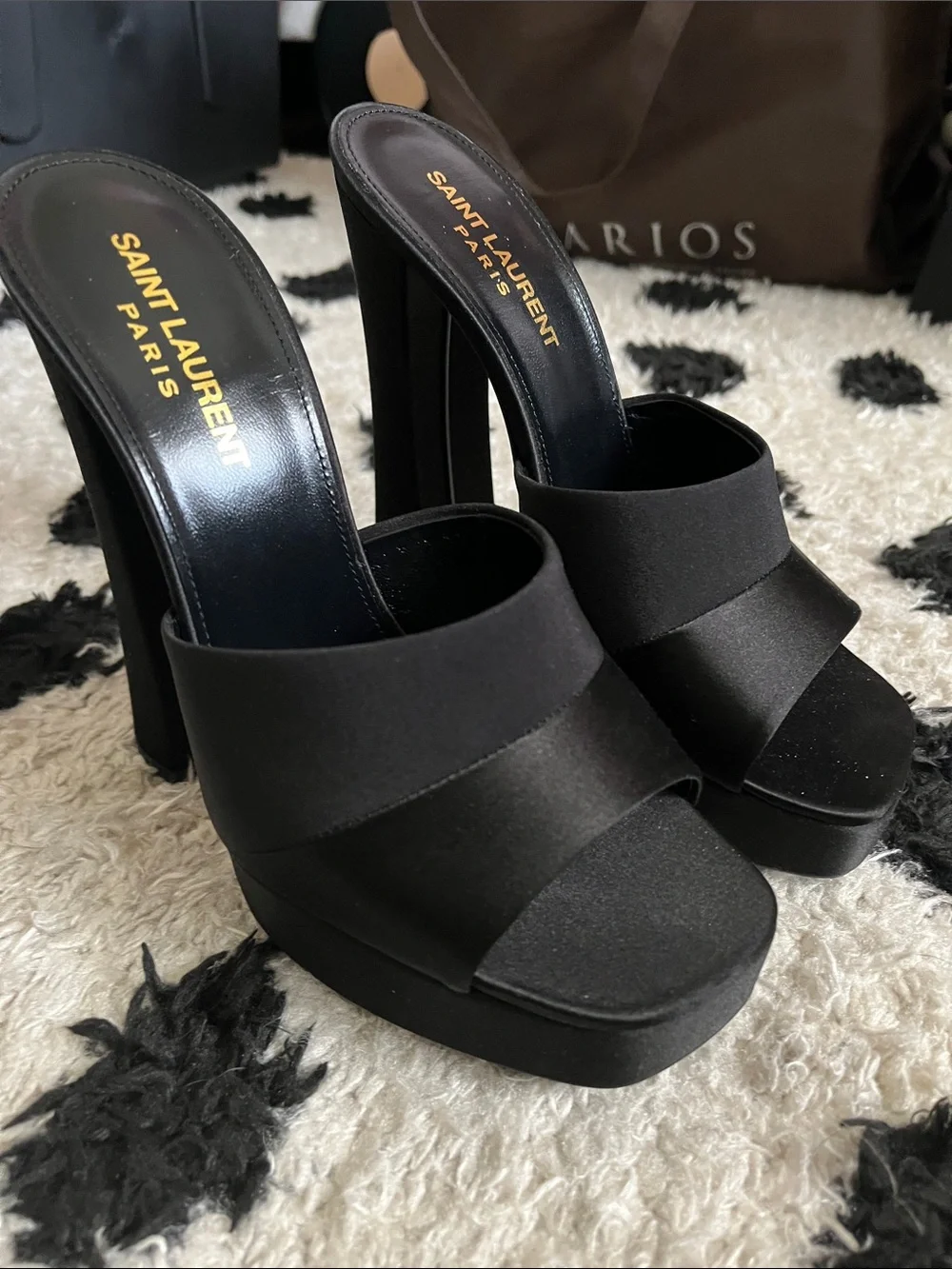Saint Laurent size 7 Boogie 110 Black Satin Platform Mule Heels new
